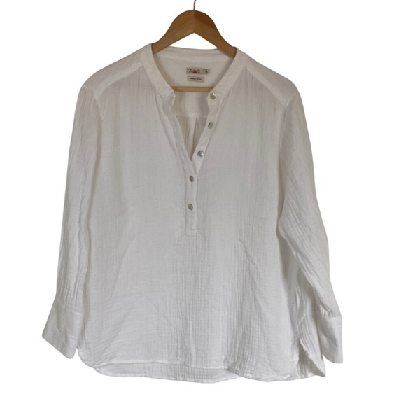 Faherty Tops - Faherty Womens White 1/2 Button-Up Popover Gauzy Blouse Size L Oraganic Cotton